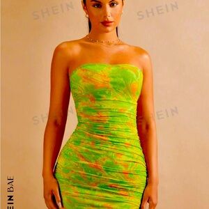 Green and orange ruched dress